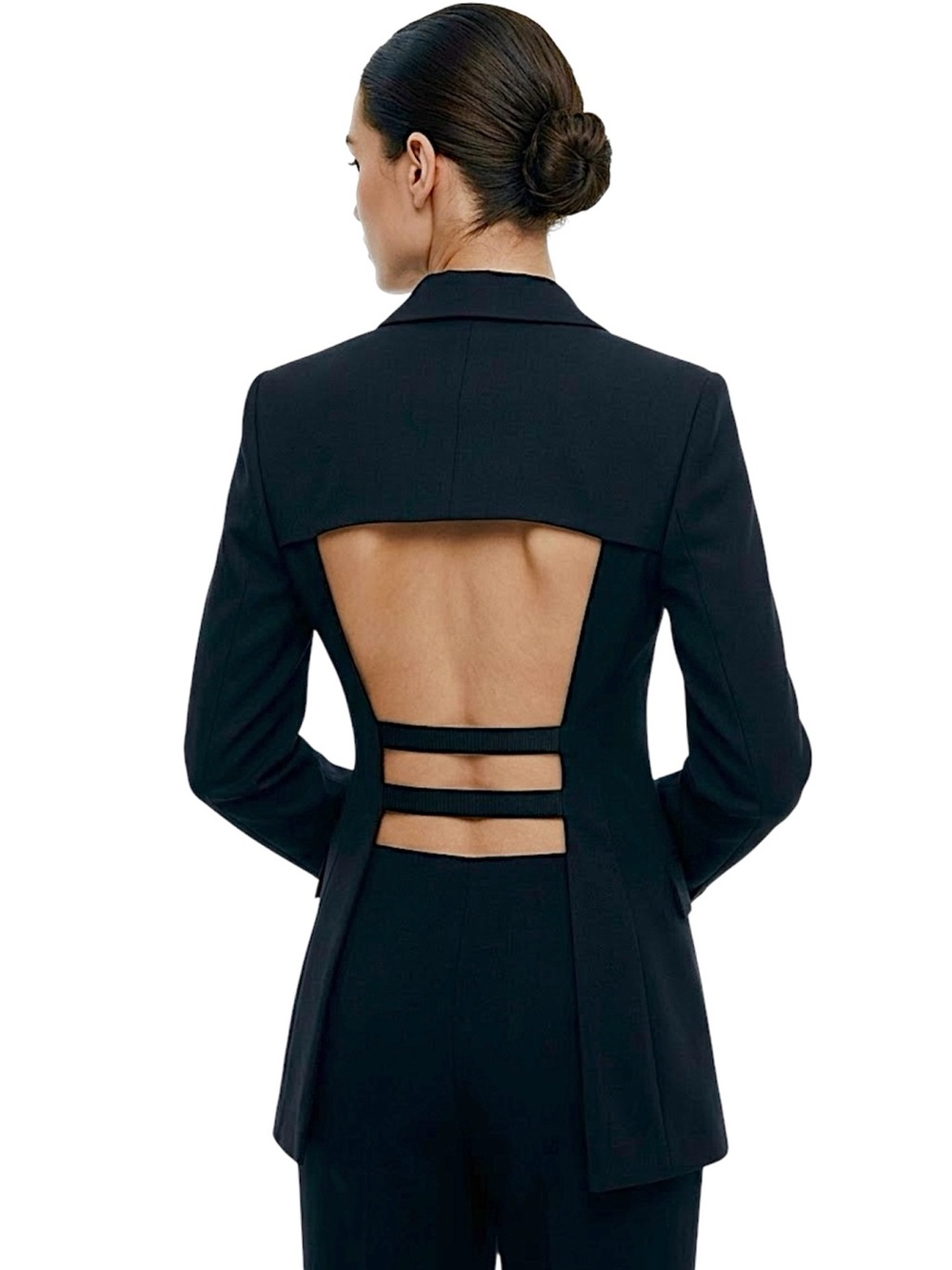 TOPSHOP BOUTIQUE Open Back Cutout Strappy Wool Blazer Jacket Navy Blue - XS